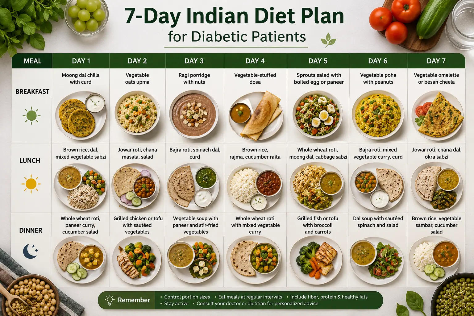 7-Day Indian Diet Plan for Diabetic Patients